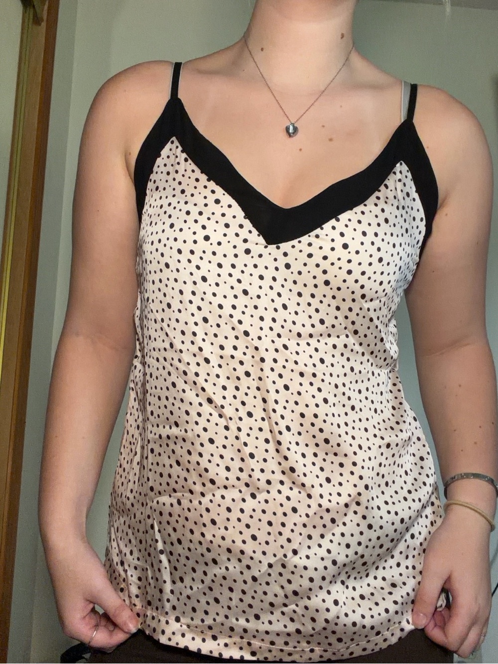 Y2K Vintage Catherine Malandrino Black & Baby Pink Polka Dot Satin Cami